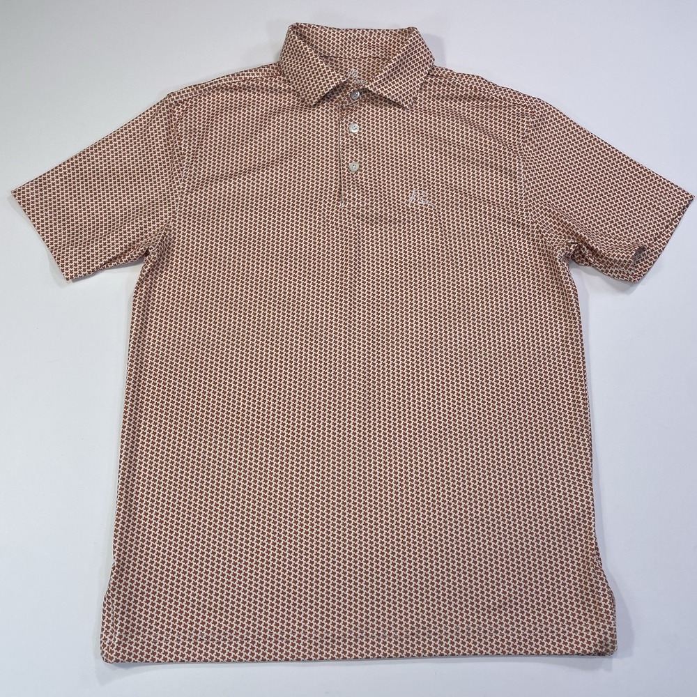 Rhoback Polo Texas Print Mens Small Golf Shirt Short Sleeve Long Horns Orange